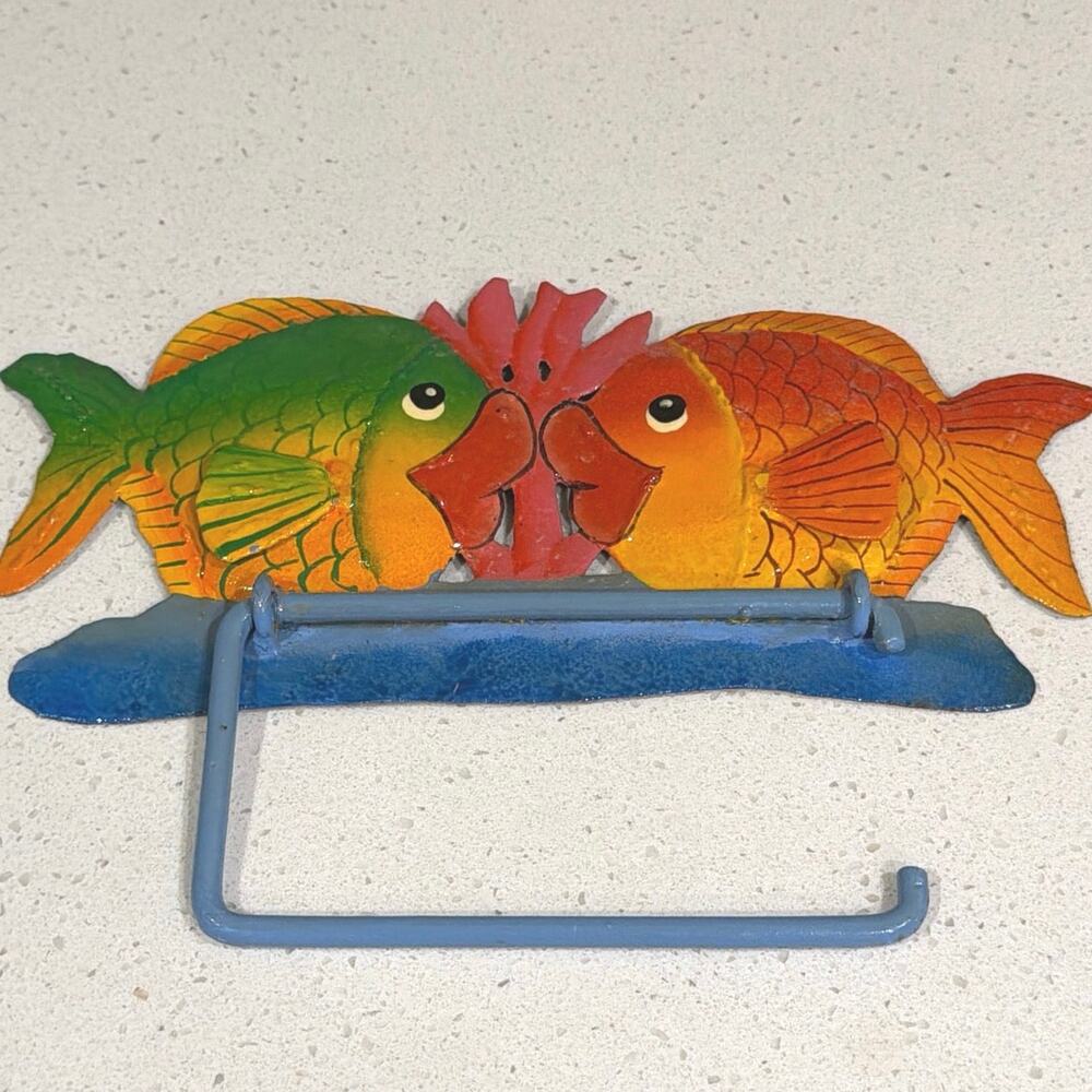 Metal bright colored fish towel rack wall hanging